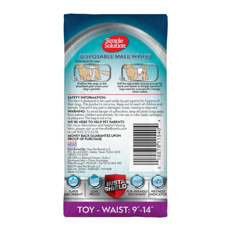 Simple Solution Disposable Male Wraps, Absorbent Leak Proof Belly Bands for Dogs, Incontinence Aid, Puppy Training, Marking Control, and Travel Protection, Toy Dogs, 9â€“14 Inch Waist, 30 Count - Image 2